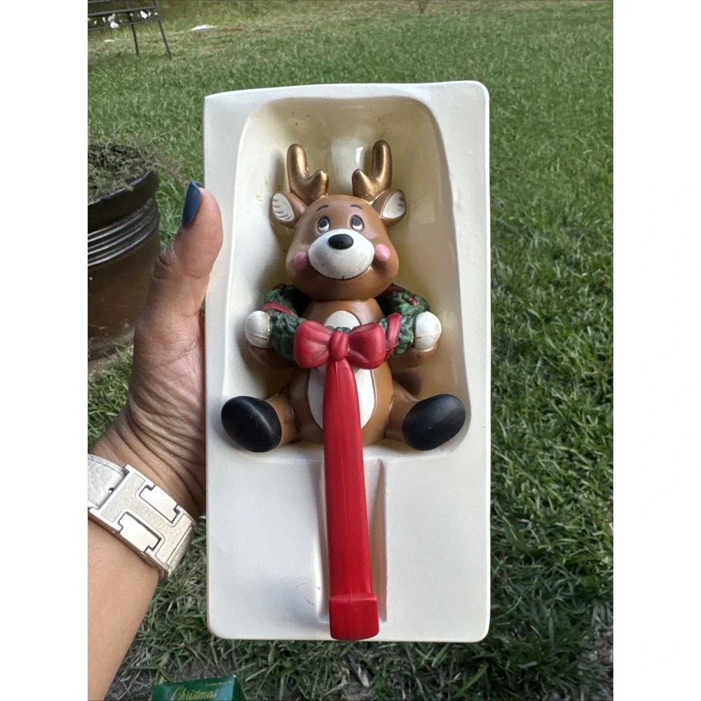 Vintage Reindeer Christmas Stocking Hanger Hook Hard‎ Plastic